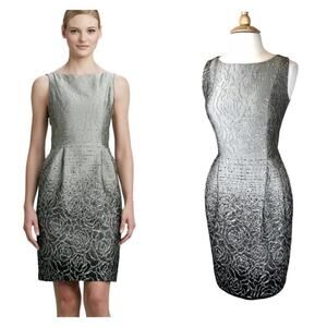 Carmen Marc Valvo Ombre Textured Jacquard Sheath Dress with Rose Motif Size 8